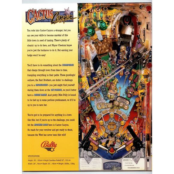 Cactus Canyon Pinball Flyer Original NOS Art 1998 Cowboys Wild Western Vintage - Picture 3 of 3